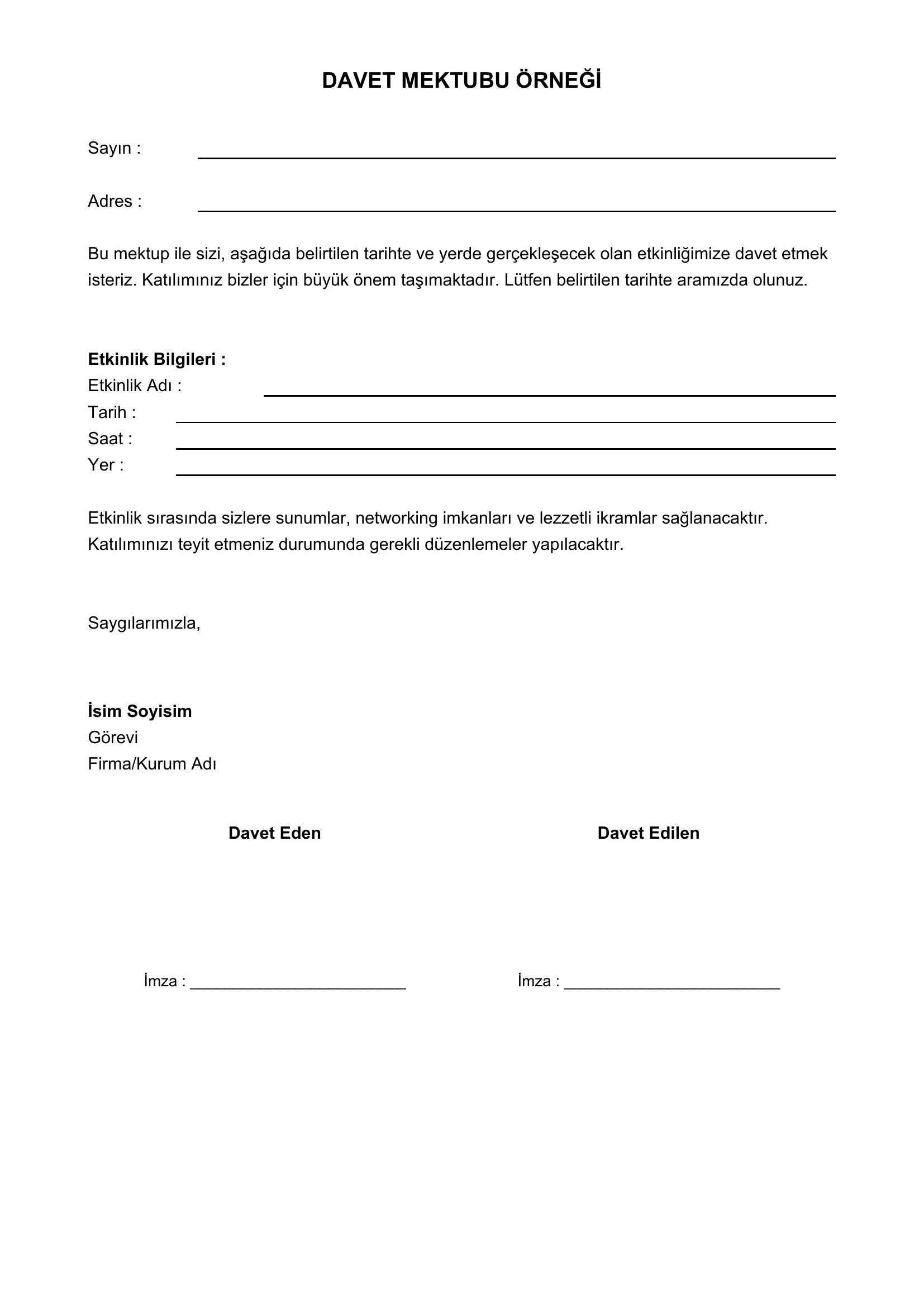 Davet Mektubu Örneği