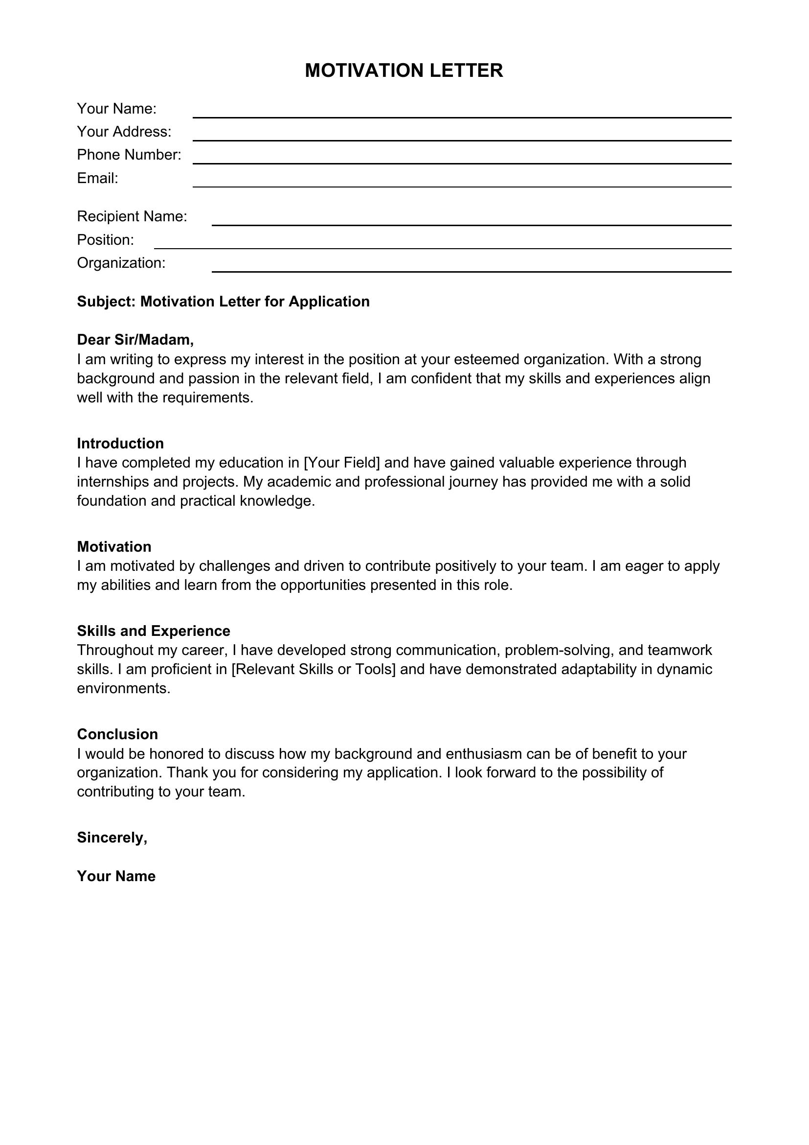 Ingilizce Motivasyon Mektubu