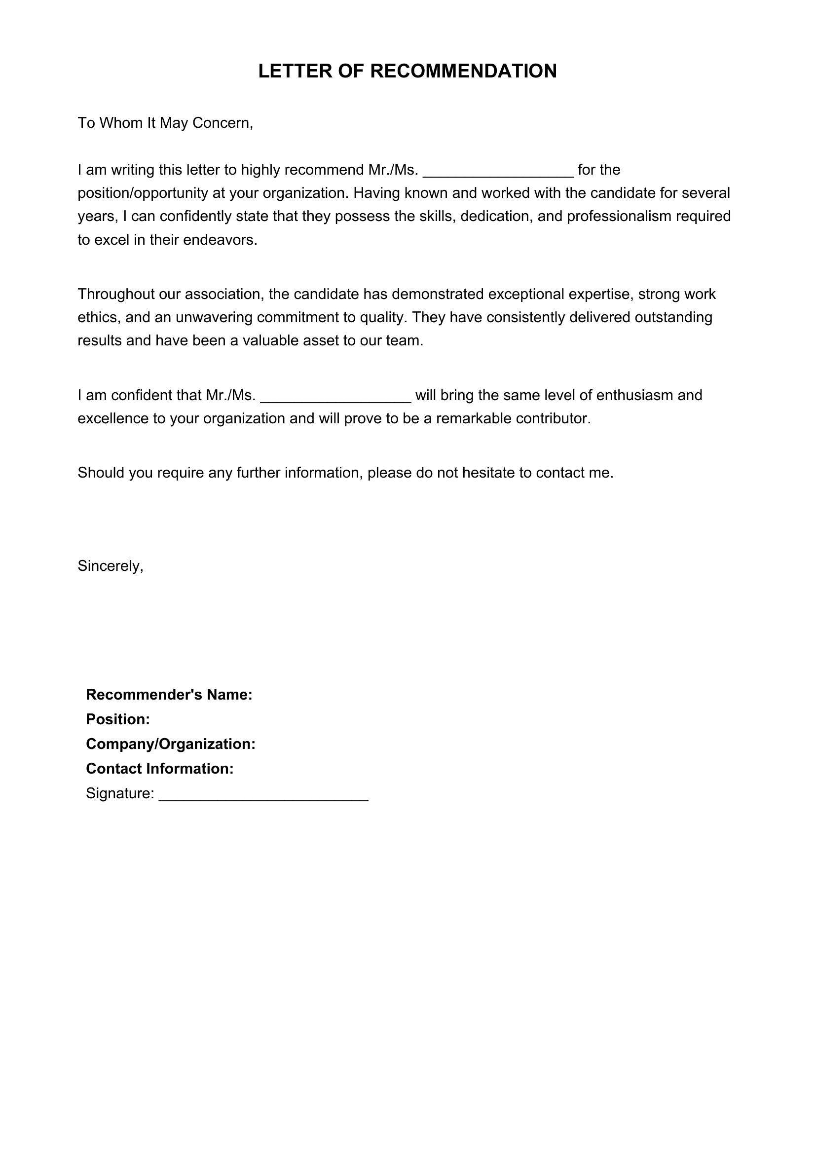 Ingilizce Tavsiye Mektubu