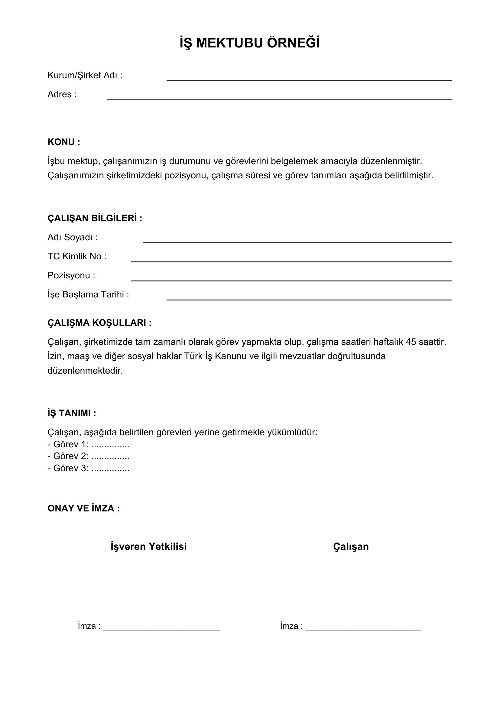 Iş Mektubu Örneği