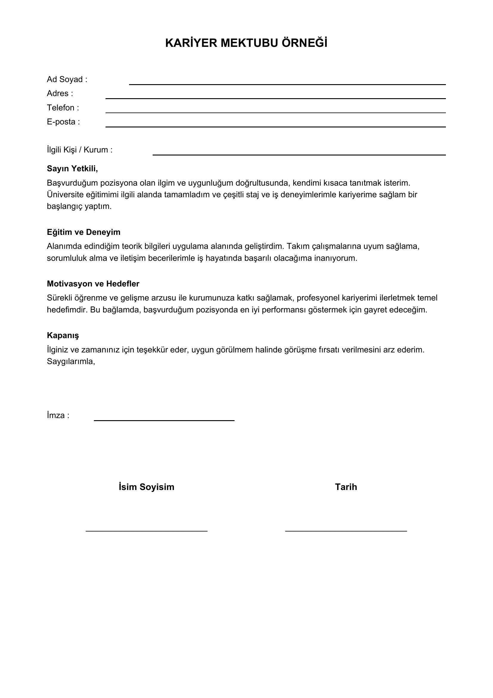 Kariyer Mektubu Örnekleri