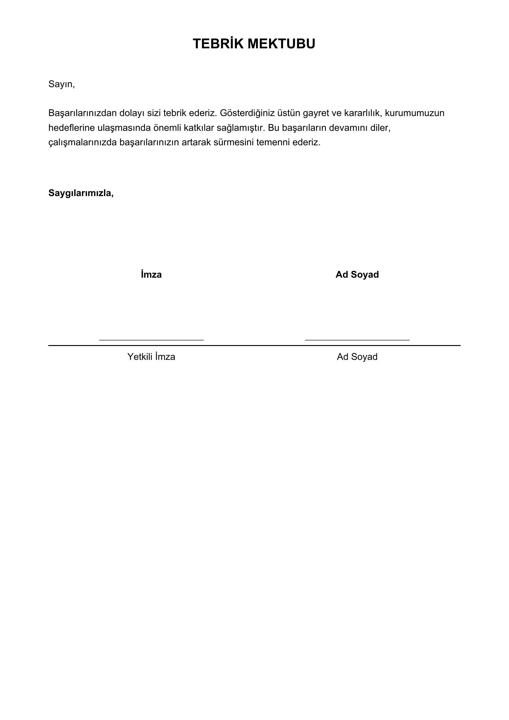 Tebrik Mektubu